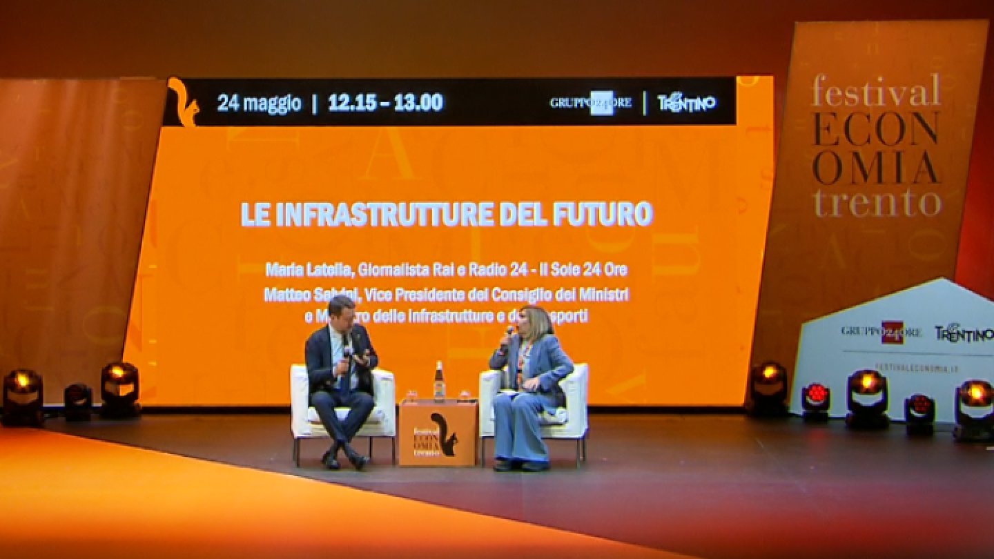 Ministro Matteo Salvini e giornalista Maria Latella al Festival Economia di Trento 2025